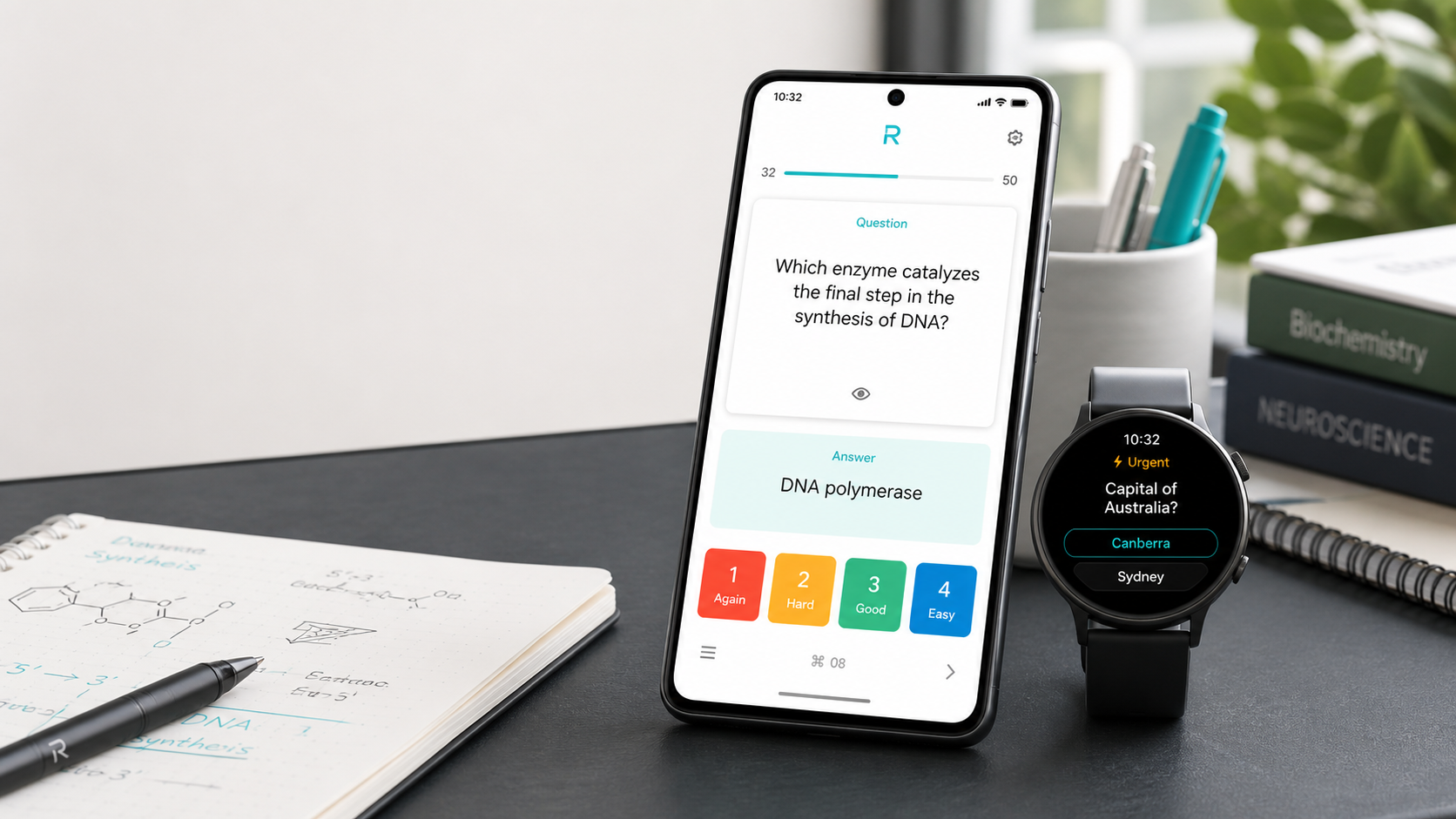 Application Revise sur un telephone Android et une montre Wear OS